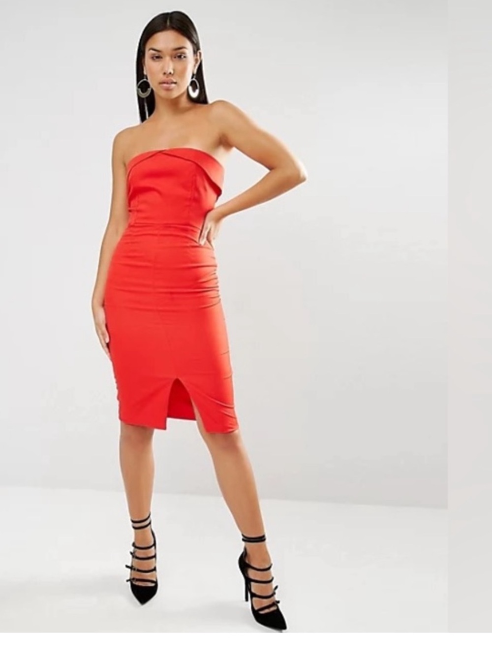 Lavish Alice Bandeau Centre Split Bodycon Midi Dress
